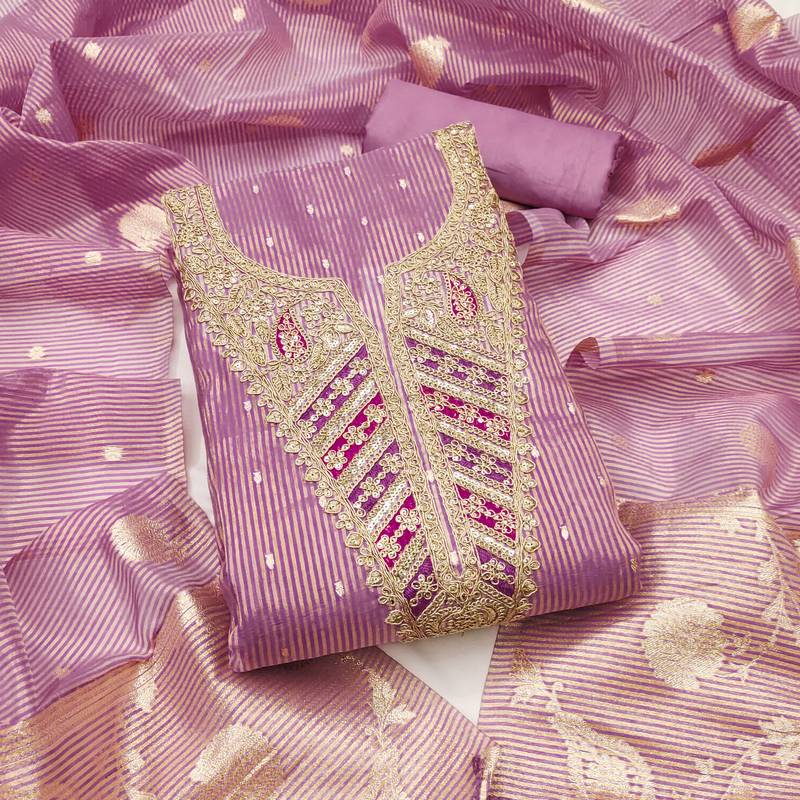 Women's levender embroidery jacquard dress material