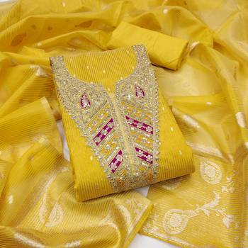  mustard embroidery jacquard dress material 1