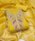 Women's mustard embroidery jacquard dress material