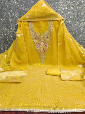  mustard embroidery jacquard dress material 2