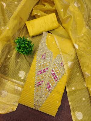  mustard embroidery jacquard dress material 3