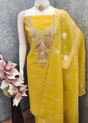  mustard embroidery jacquard dress material 4