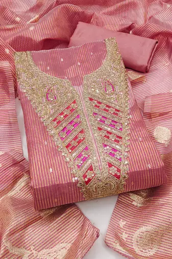 Women's pink embroidery jacquard dress material