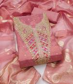 Women's pink embroidery jacquard dress material