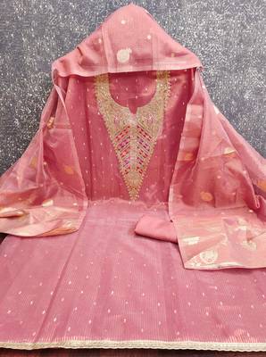  pink embroidery jacquard dress material 2