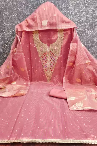  pink embroidery jacquard dress material