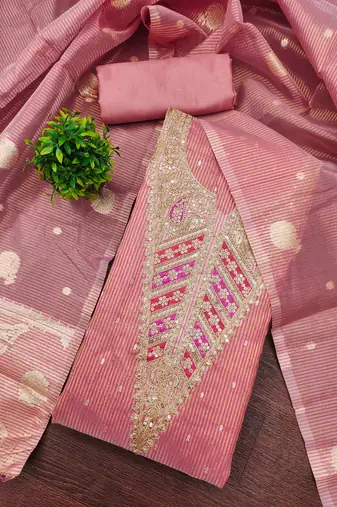  pink embroidery jacquard dress material