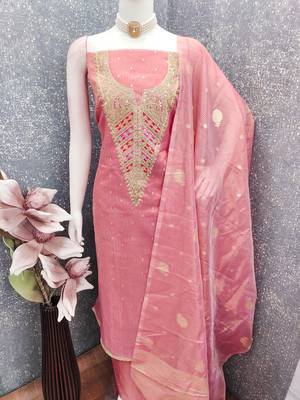  pink embroidery jacquard dress material 4