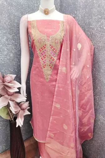  pink embroidery jacquard dress material