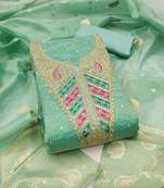  sea green embroidery jacquard dress material