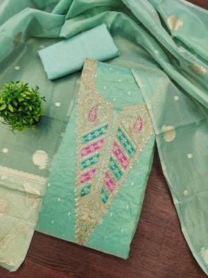  sea green embroidery jacquard dress material 3