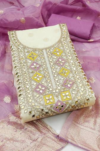 Women's off white embroidery jacquard dress material