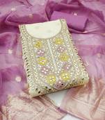 Women's off white embroidery jacquard dress material