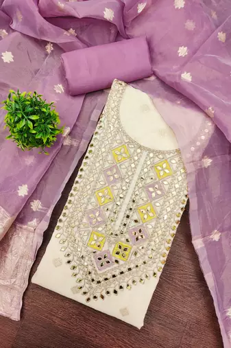  off white embroidery jacquard dress material