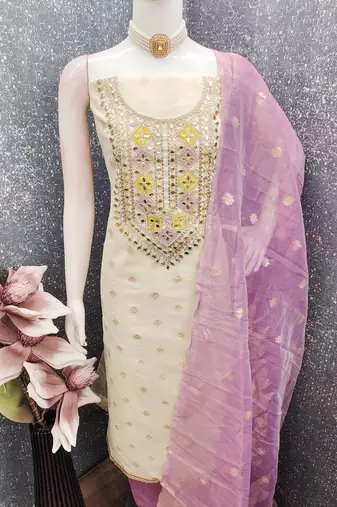  off white embroidery jacquard dress material