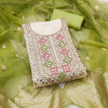  off white embroidery jacquard dress material 1
