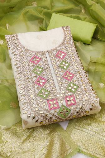 Women's off white embroidery jacquard dress material