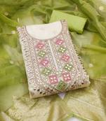 Women's off white embroidery jacquard dress material