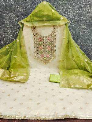  off white embroidery jacquard dress material 2