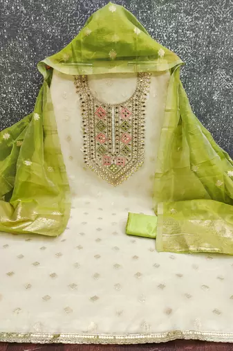  off white embroidery jacquard dress material