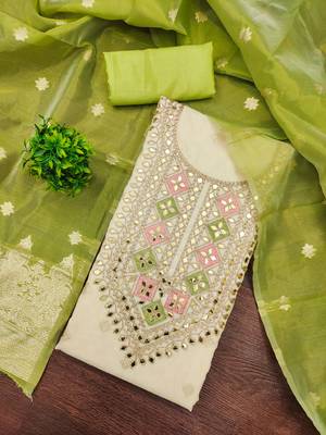  off white embroidery jacquard dress material 3