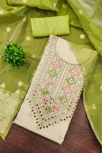  off white embroidery jacquard dress material