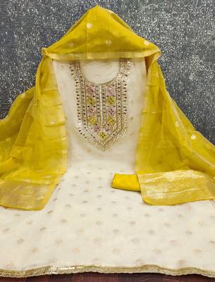  off white embroidery jacquard dress material 2