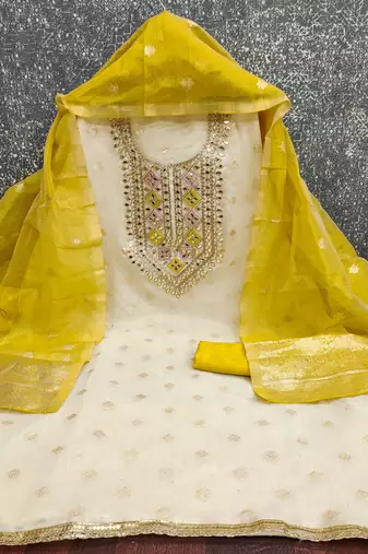  off white embroidery jacquard dress material