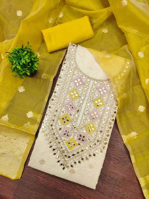  off white embroidery jacquard dress material 3