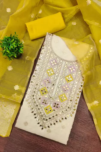 off white embroidery jacquard dress material