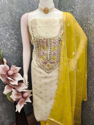  off white embroidery jacquard dress material 4
