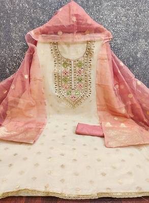  off white embroidery jacquard dress material 2