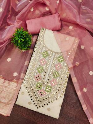  off white embroidery jacquard dress material 3