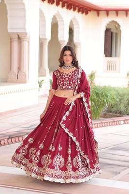 Maroon Vichitra Silk Sequins Embroidered Lehenga Choli And Duptta 1