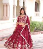 Maroon Vichitra Silk Sequins Embroidered Lehenga Choli And Duptta