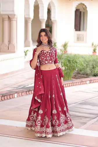 Maroon Vichitra Silk Sequins Embroidered Lehenga Choli And Duptta