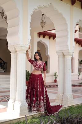 Maroon Vichitra Silk Sequins Embroidered Lehenga Choli And Duptta 4