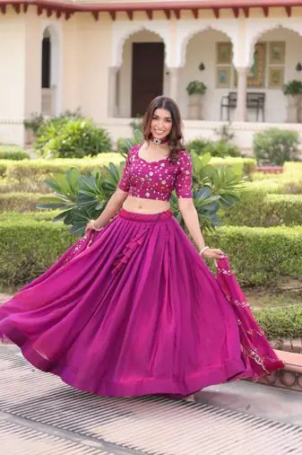 Pink Silk Sequins Embroidered Lehenga Choli And Duptta