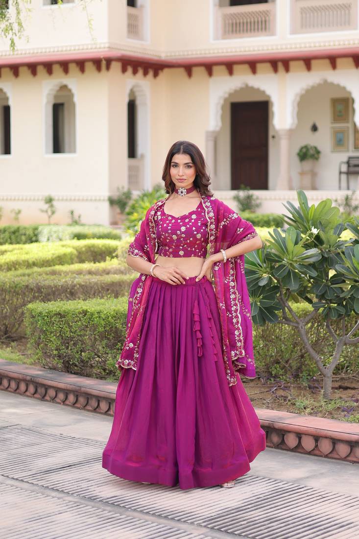 Pink Silk Sequins Embroidered Lehenga Choli And Duptta