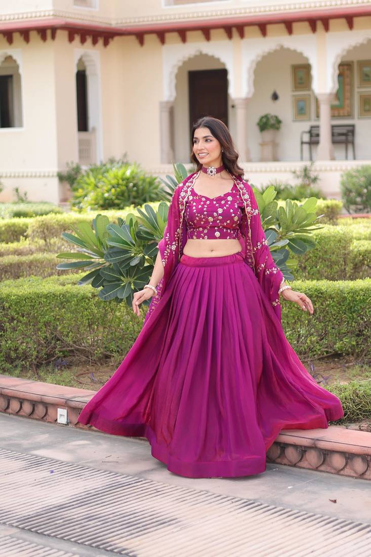 Pink Silk Sequins Embroidered Lehenga Choli And Duptta