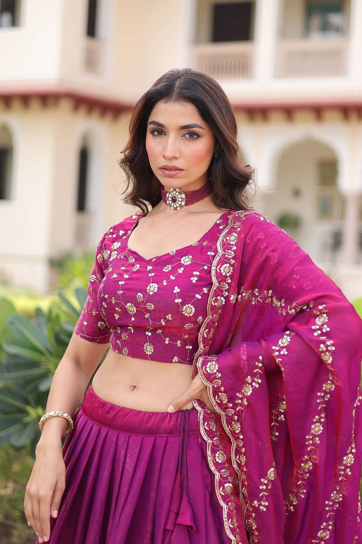 Pink Silk Sequins Embroidered Lehenga Choli And Duptta