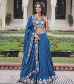 Blue Silk Sequins Embroidered Lehenga Choli And Duptta