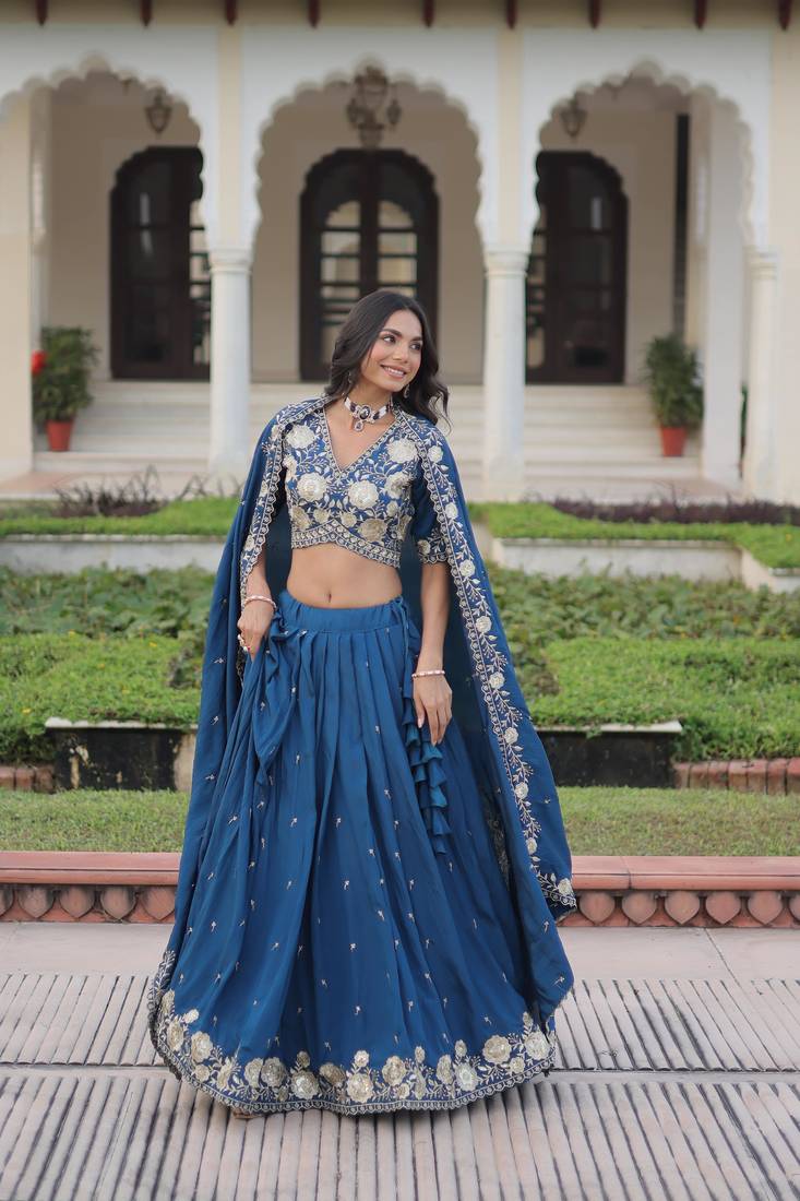Blue Silk Sequins Embroidered Lehenga Choli And Duptta