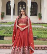 Maroon Vichitra Silk Sequins Embroidered Lehenga Choli And Duptta