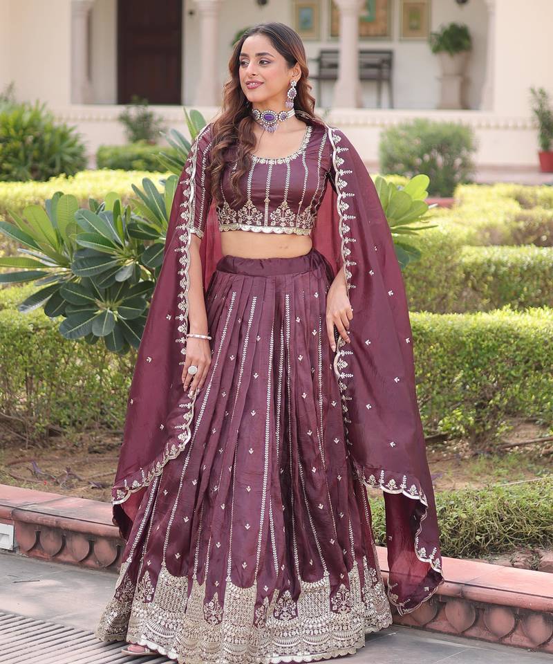 Gold Silk Sequins Embroidered Lehenga Choli And Duptta