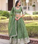 Green Silk Sequins Embroidered Lehenga Choli And Duptta
