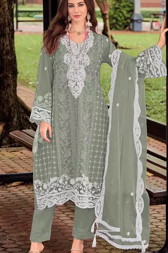Pista embroidered silk pakistani salwar suit