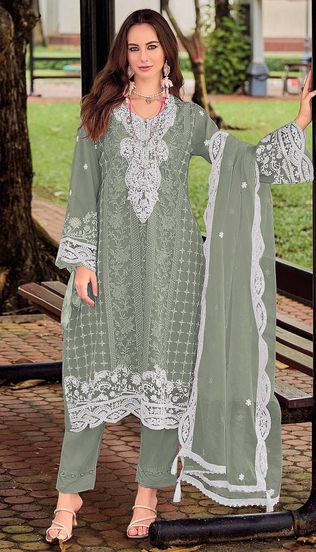 Pista embroidered silk pakistani salwar suit
