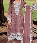 Badami embroidered silk pakistani salwar suit