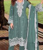 Sky embroidered silk pakistani salwar suit